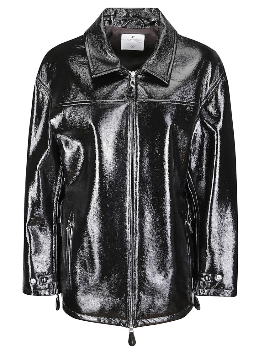 Courrèges Zipped Vinyl Maxi Bomber Jacket
