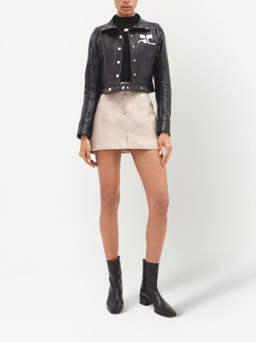 Courrèges Black Glossy Silk-Blend Cropped Jacket
