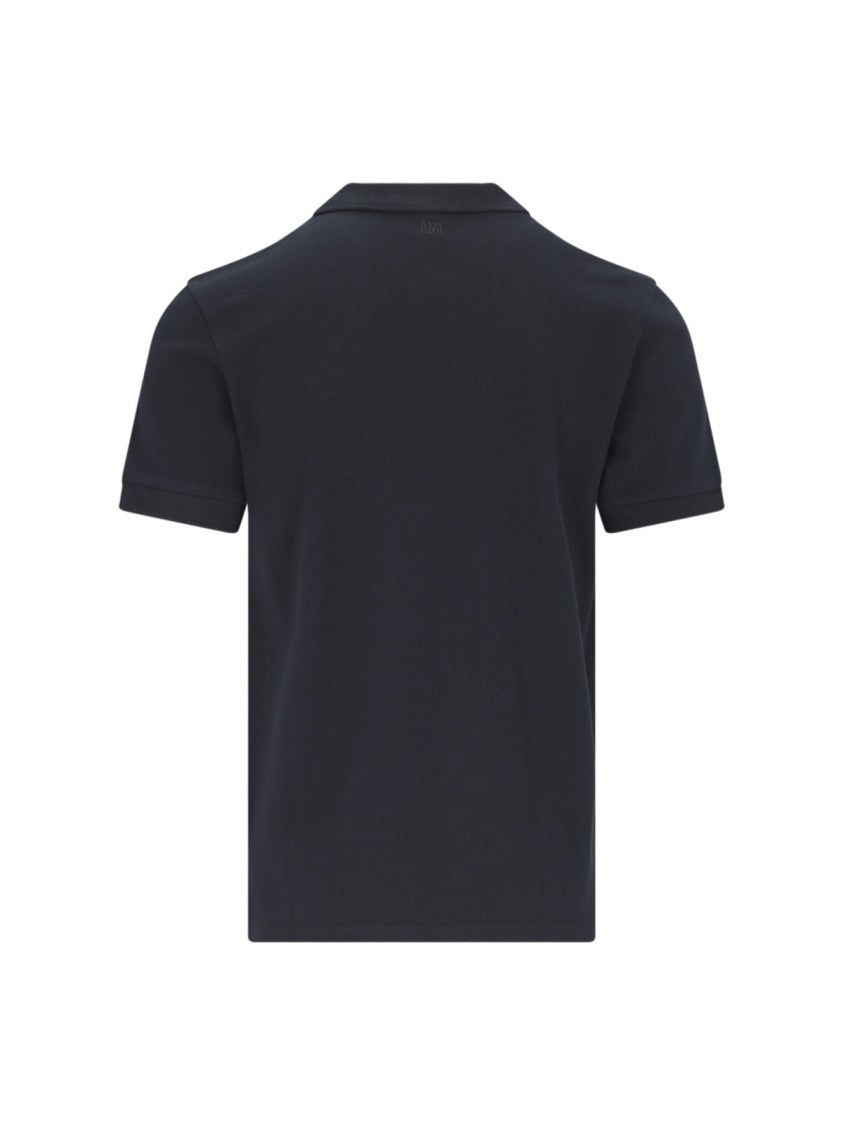 Ami Paris Minimalist Black Polo Shirt With Crew Neckline