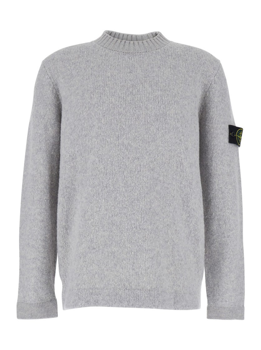 Stone Island Grey Ribbed Knit Crewneck Sweater