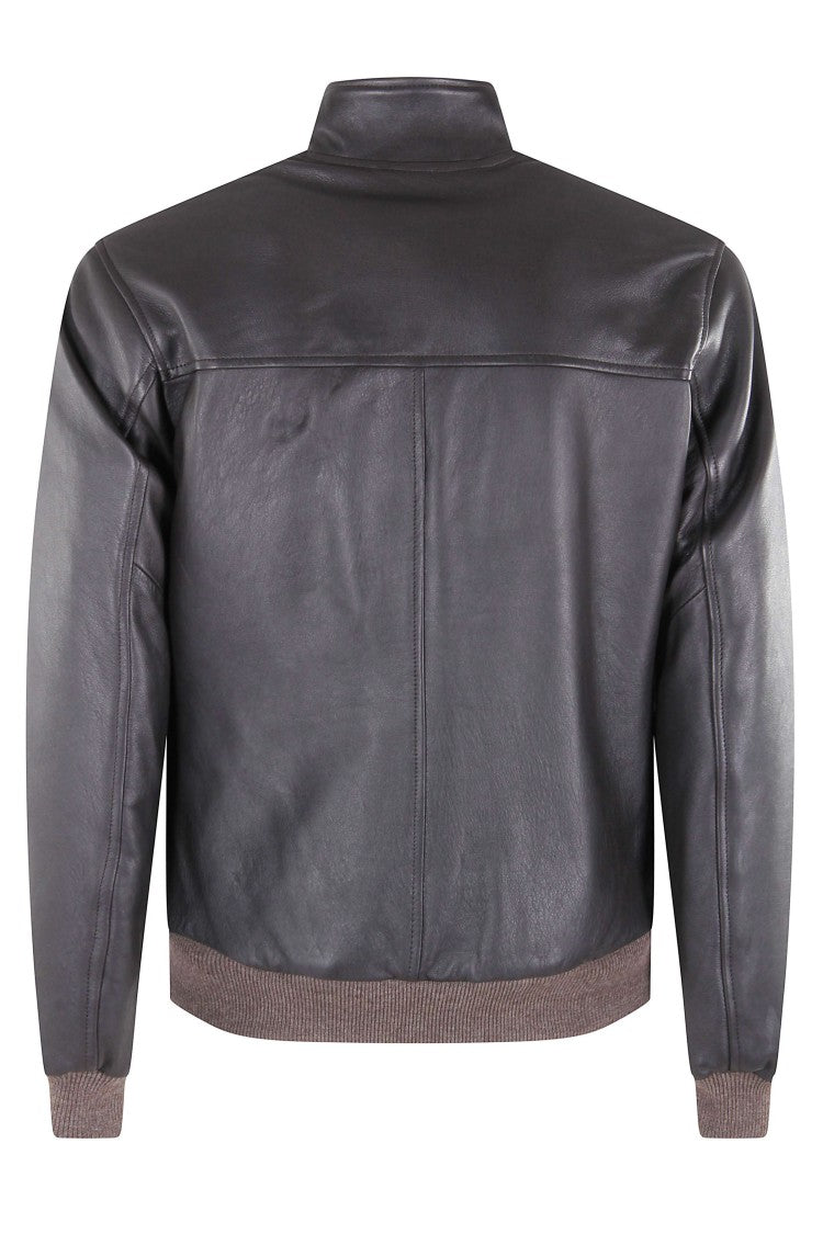 Hcr Kansas Leather Jacket With High Collar And Two-Slider Zipper