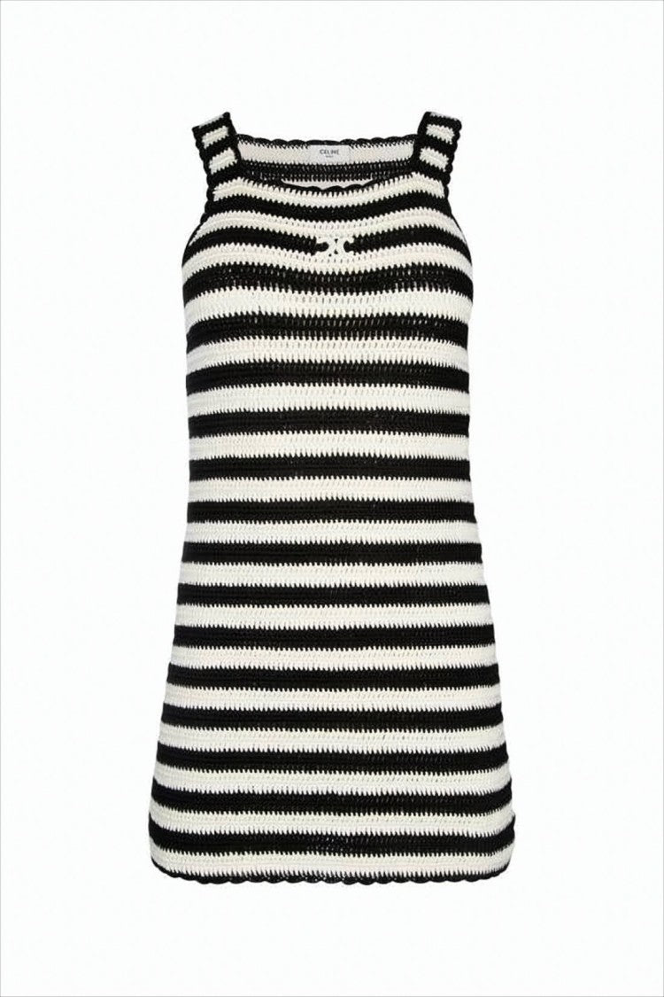 Celine Sleeveless Knitted Dress With Horizontal Stripe Design