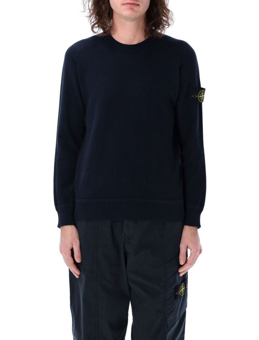 Stone Island Ribbed Black Cotton Crewneck