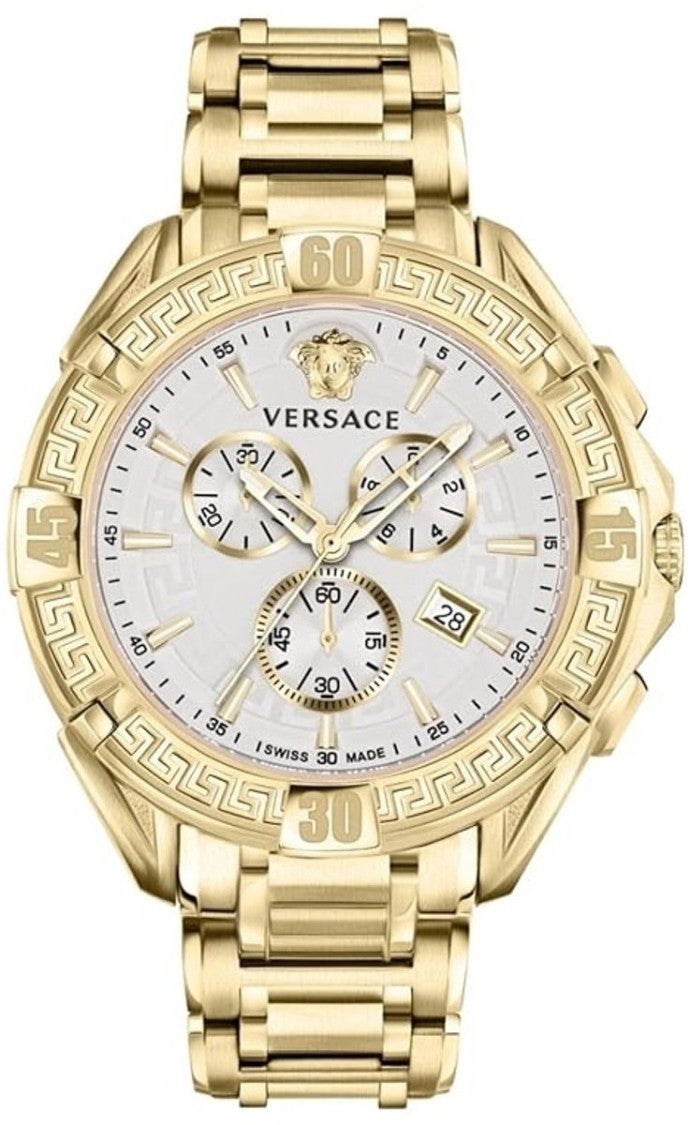 Versace Gold-Tone Multi-Functional Chronograph Watch With Greek Key Design