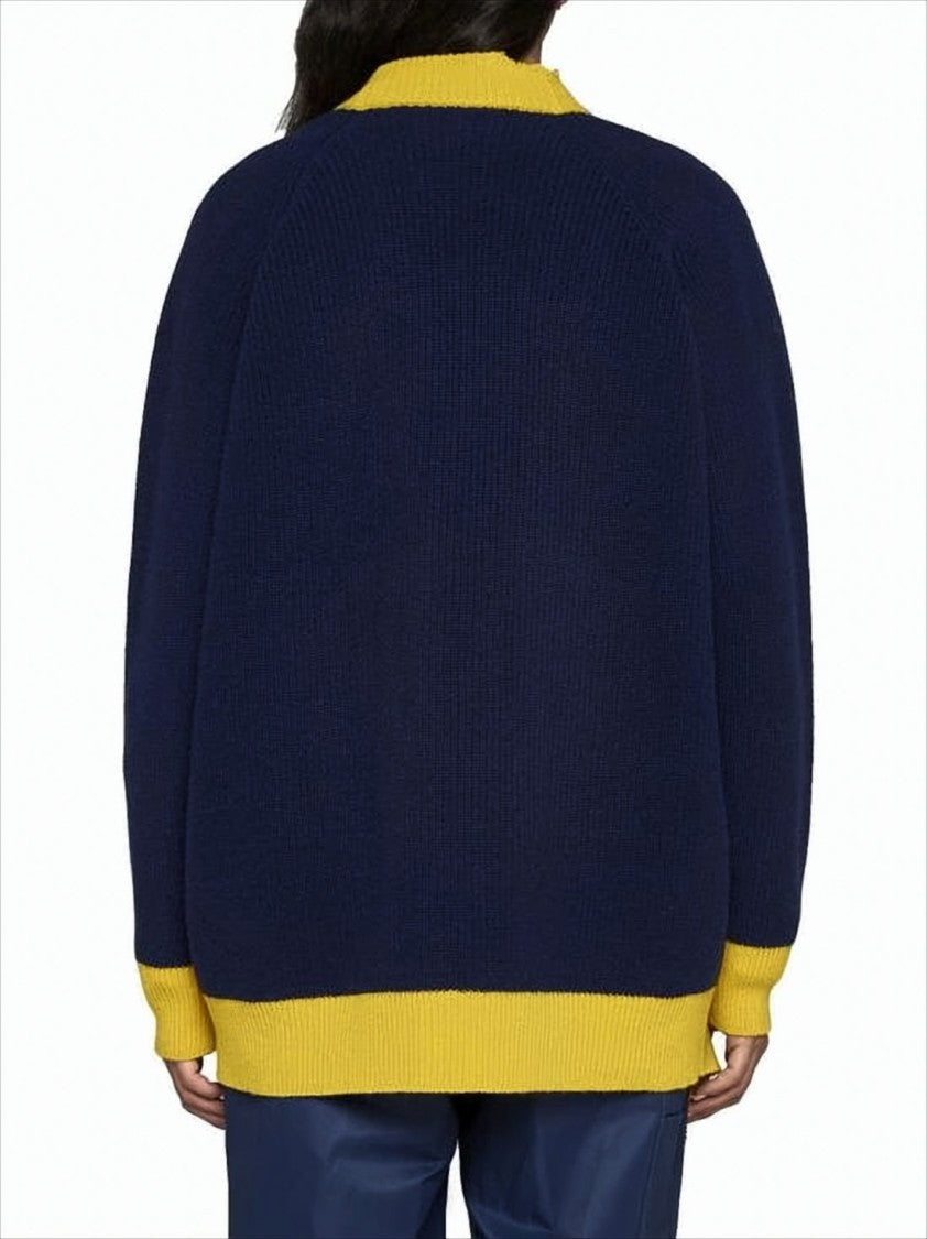 Marni Deep V-Neck Cardigan With Contrasting Ribbed Trim