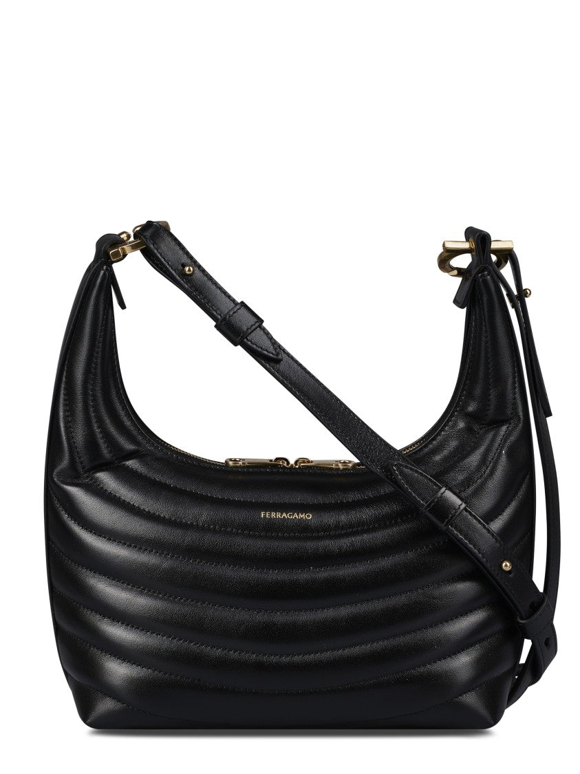 Ferragamo Matelassé Design Black Calfskin Bag