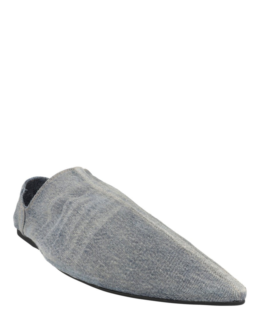Balenciaga Pointed Toe Denim Mules With Collapsible Back