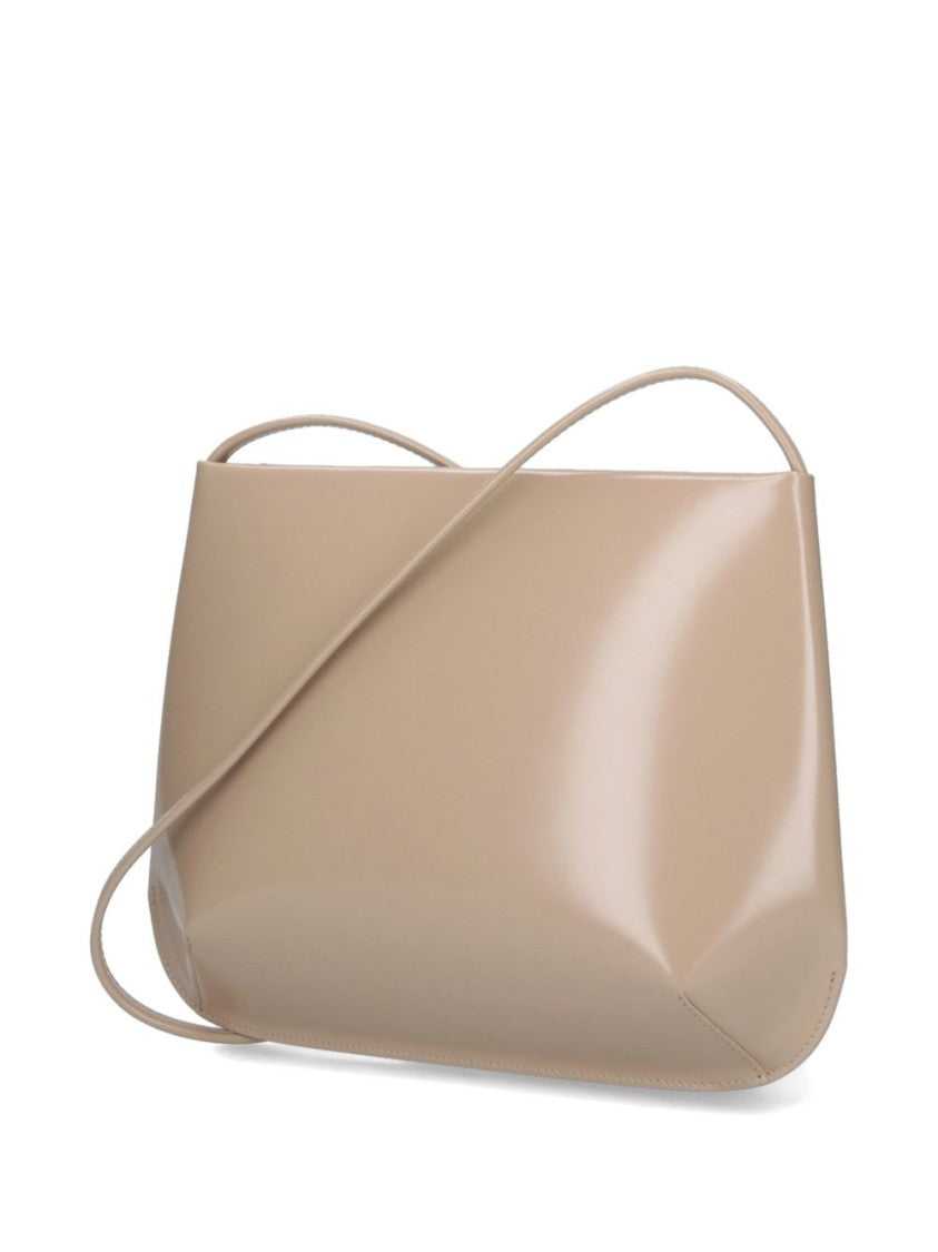 Fane Beige Loge Leather Structured Shoulder Bag
