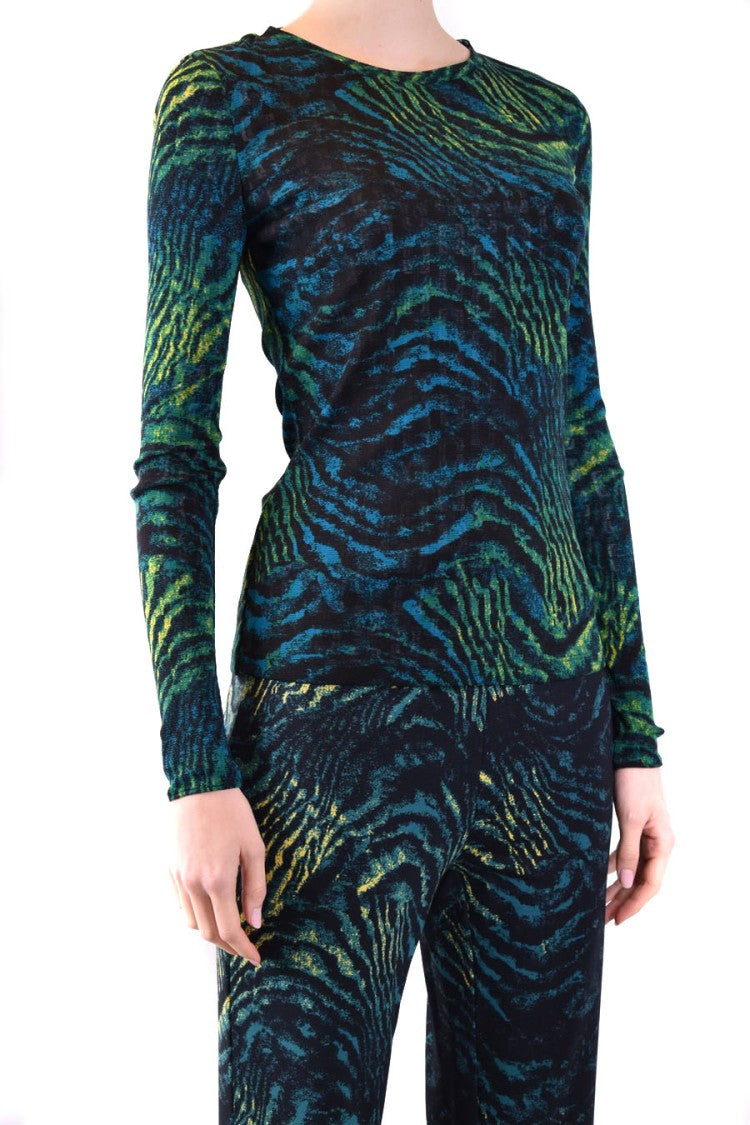 Diane Von Furstenberg Multicolor Abstract Animal Print Fitted Sweater