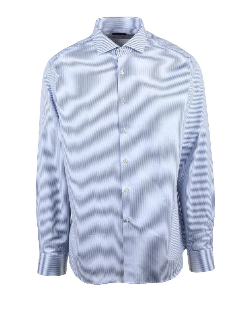 Ambrosio White Blue Patterned Cotton Shirt