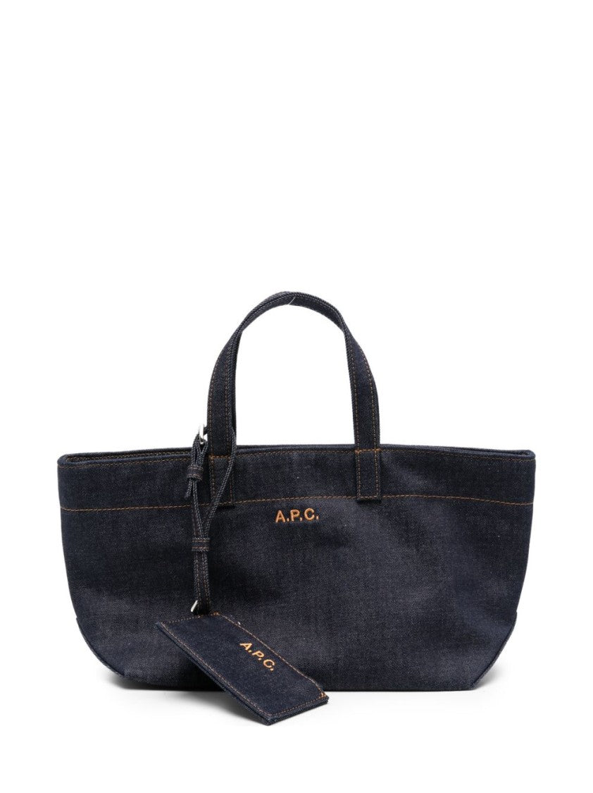 A.P.C. Blue Le Drummer Denim Logo Tote Bag