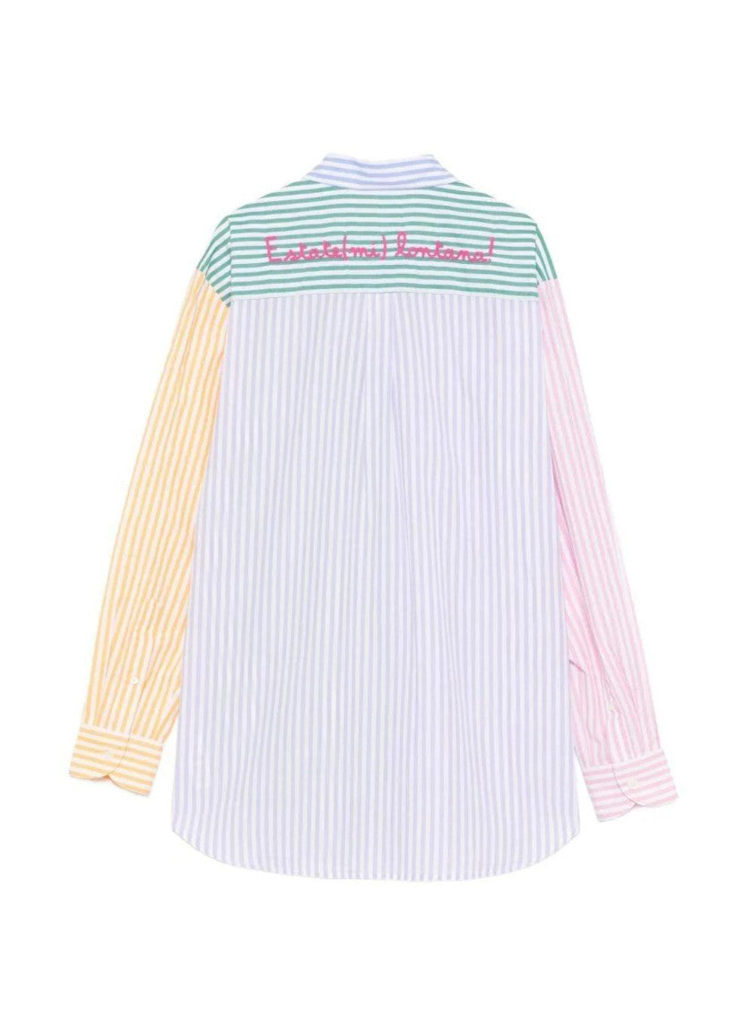 Mc2 Saint Barth Pastel Striped Button-Up Shirt With Embroidered Yoke