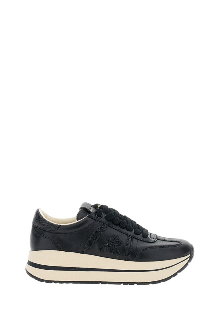 Premiata Black Bethcoin 8503 Embossed Leather Platform Sneakers
