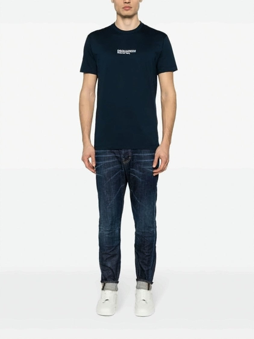 Dsquared2 Simple Blue Crew Neck T-Shirt With Centered Logo