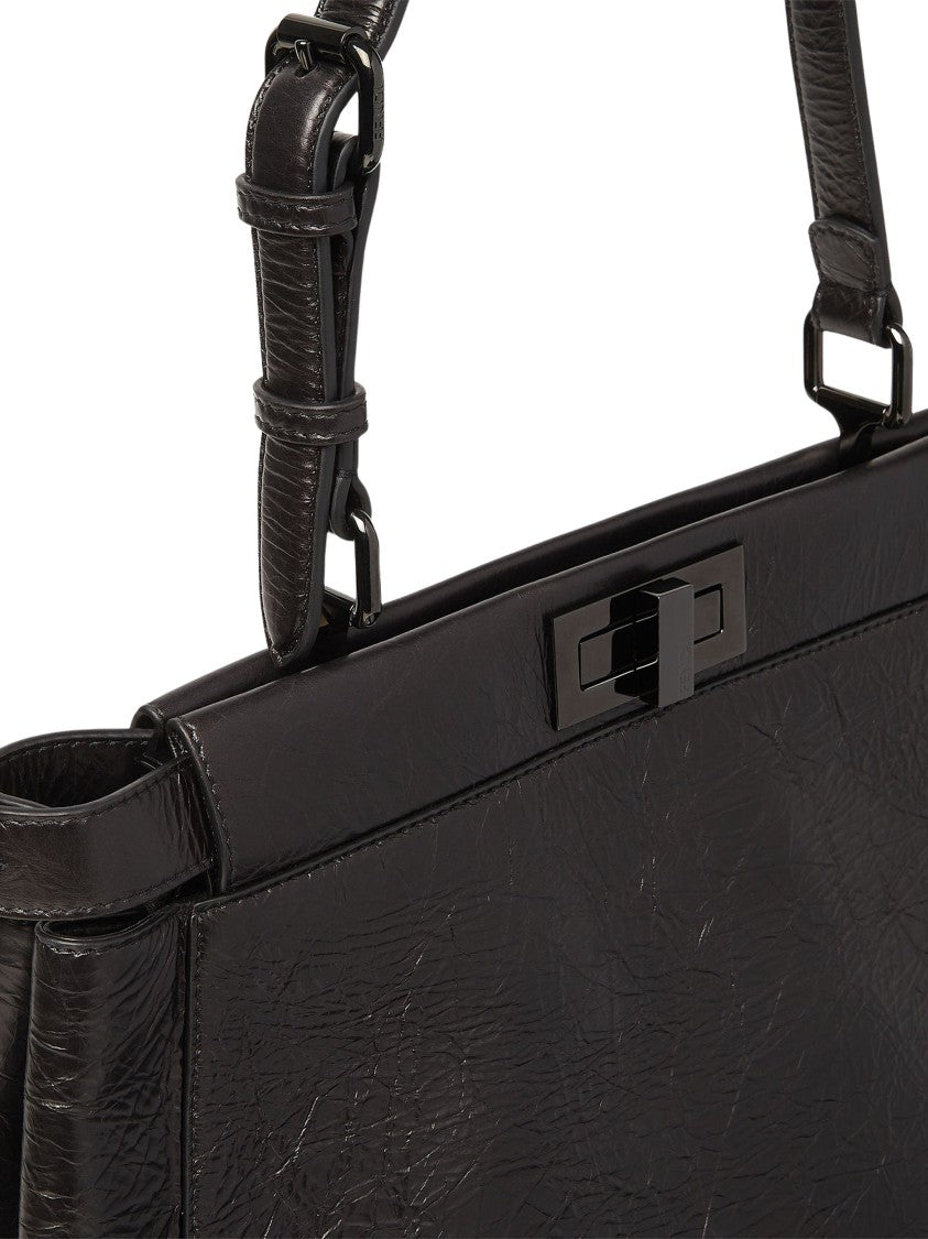 Fendi Black Medium Structured Front Opening Calfskin Shoulder Bag