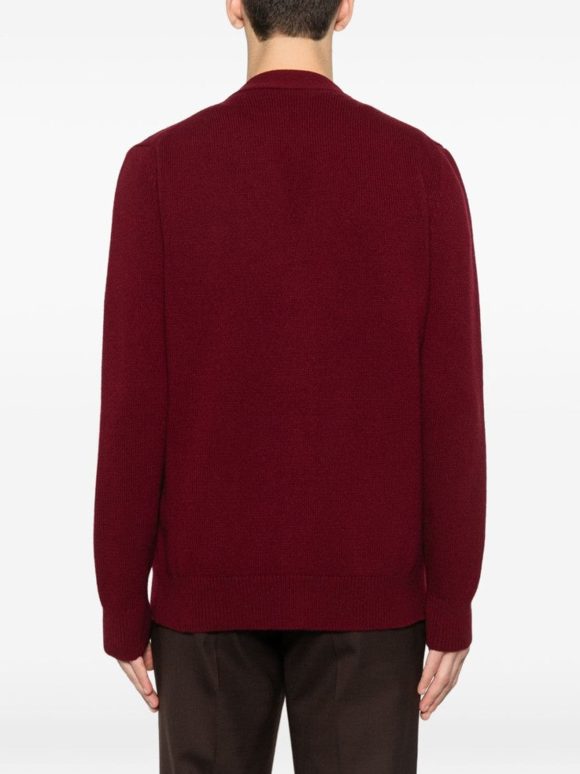 Gucci Deep Burgundy Cashmere Cardigan With V-Neckline