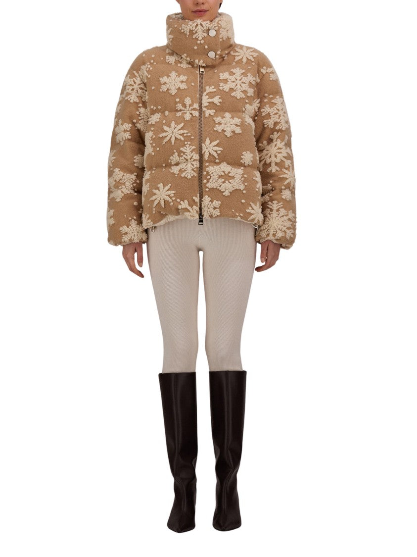 Herno Short Brown Padded Jacket With Snowflake Jacquard Design