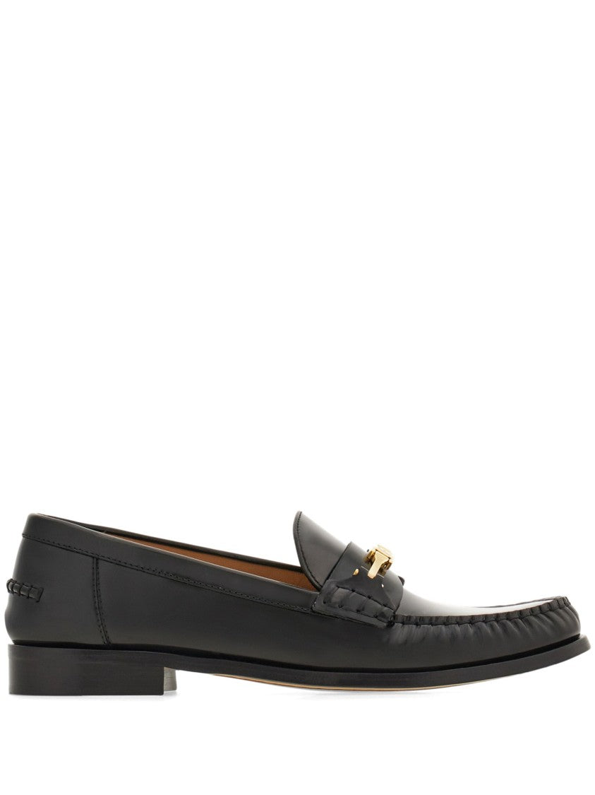 Salvatore Ferragamo Black Harry Stitched Apron Front Loafers
