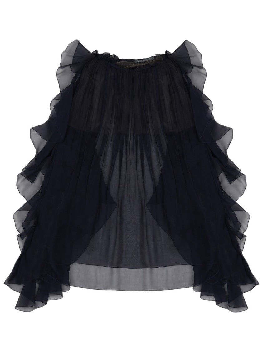 Alberta Ferretti Sheer Black Silk Blouse