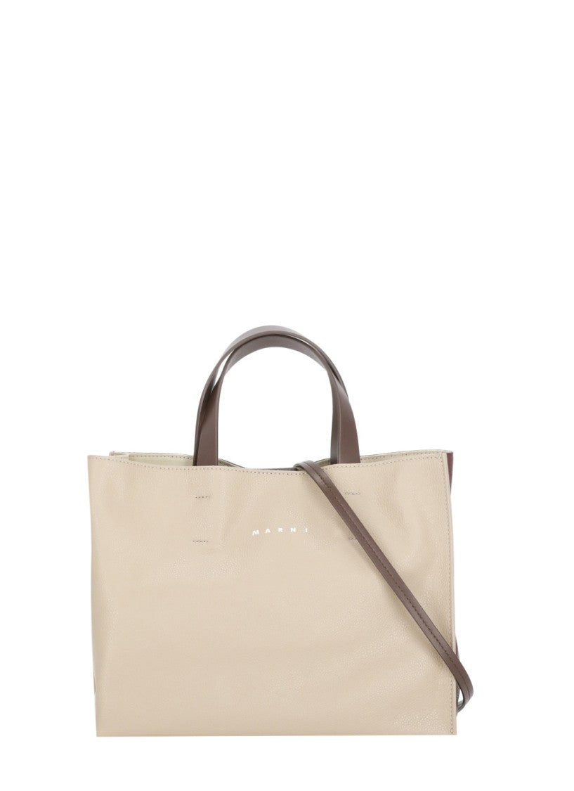 Marni Two-Tone Leather Shoulder Bag With Embroidered Logo