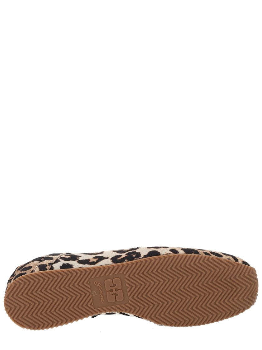 Ganni Leopard Print Gathered Elastic Flats