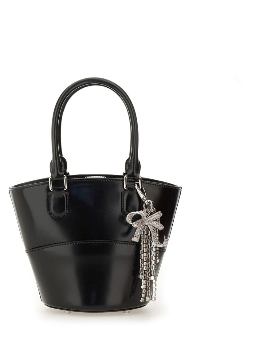 Self-Portrait Structured Black Leather Tote With Detachable Charm