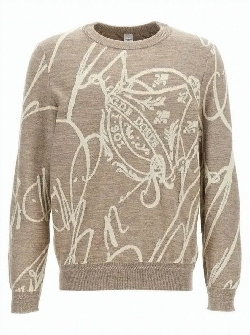 Berluti Abstract Patterned Beige Alpaca Knit Sweater