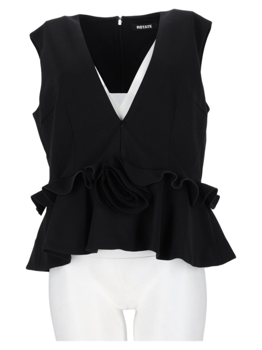 Rotate Black Sleeveless Peplum Ruffled Hem Top