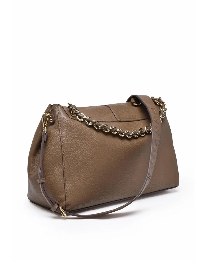 Ermanno Firenze Eba Structured Shoulder Bag With Textured Finish And Chain Strap
