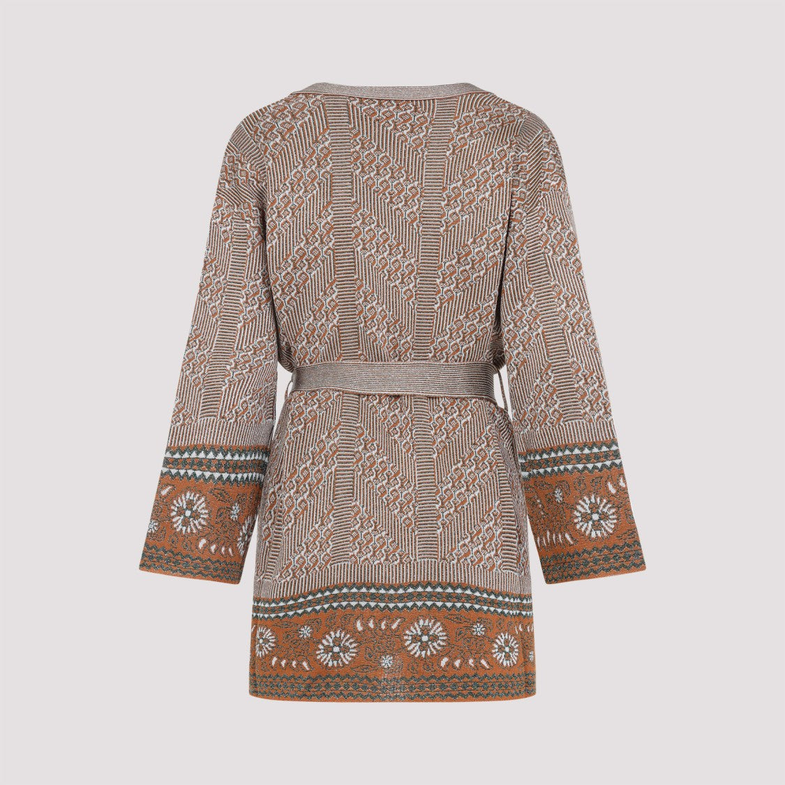 Valentino Nude Viscose Blend Cardigan With Deep V-Neck And Belted Waist