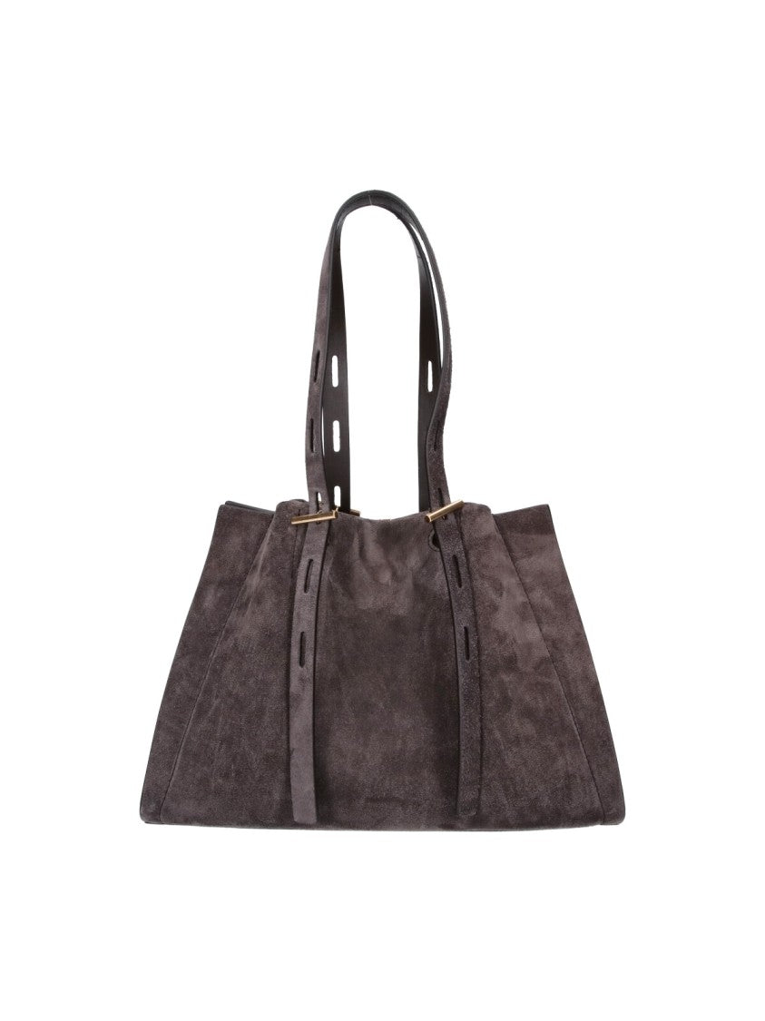 Minobossi Brown Paulina Calfskin Suede Double-Handle Handbag