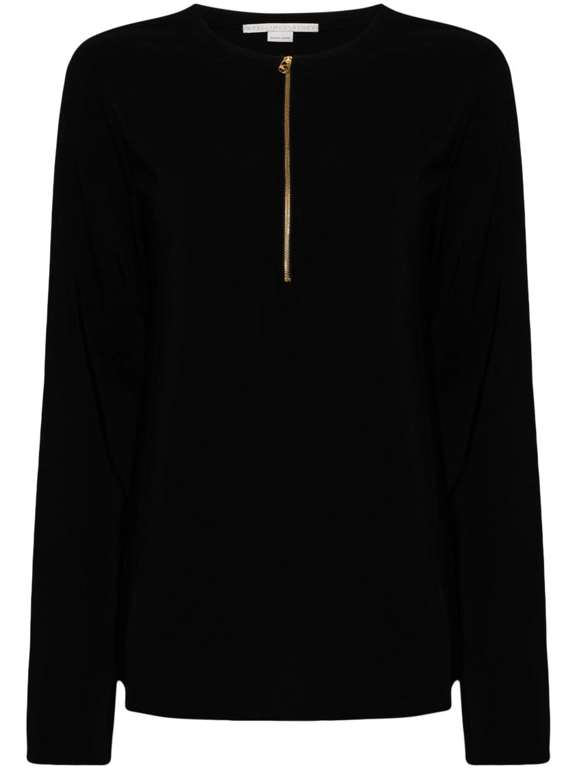 Stella Mccartney Black Iconic Zip Detailed Viscose Top