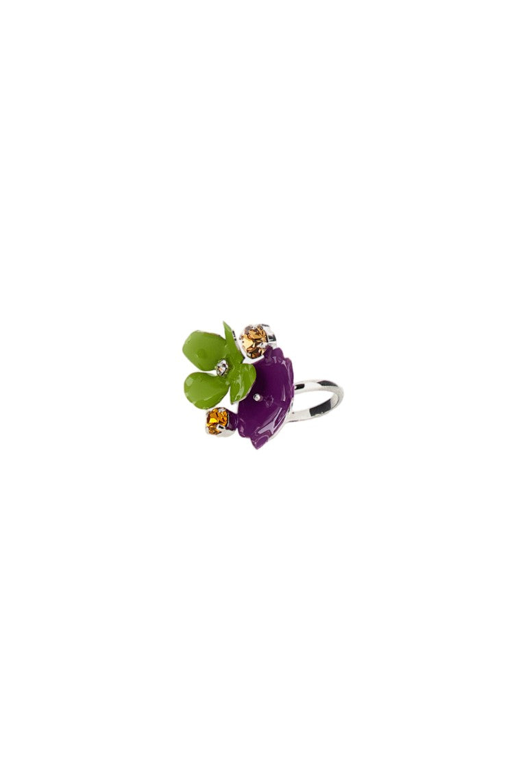 Marni Floral Silver Ring With Purple Flower