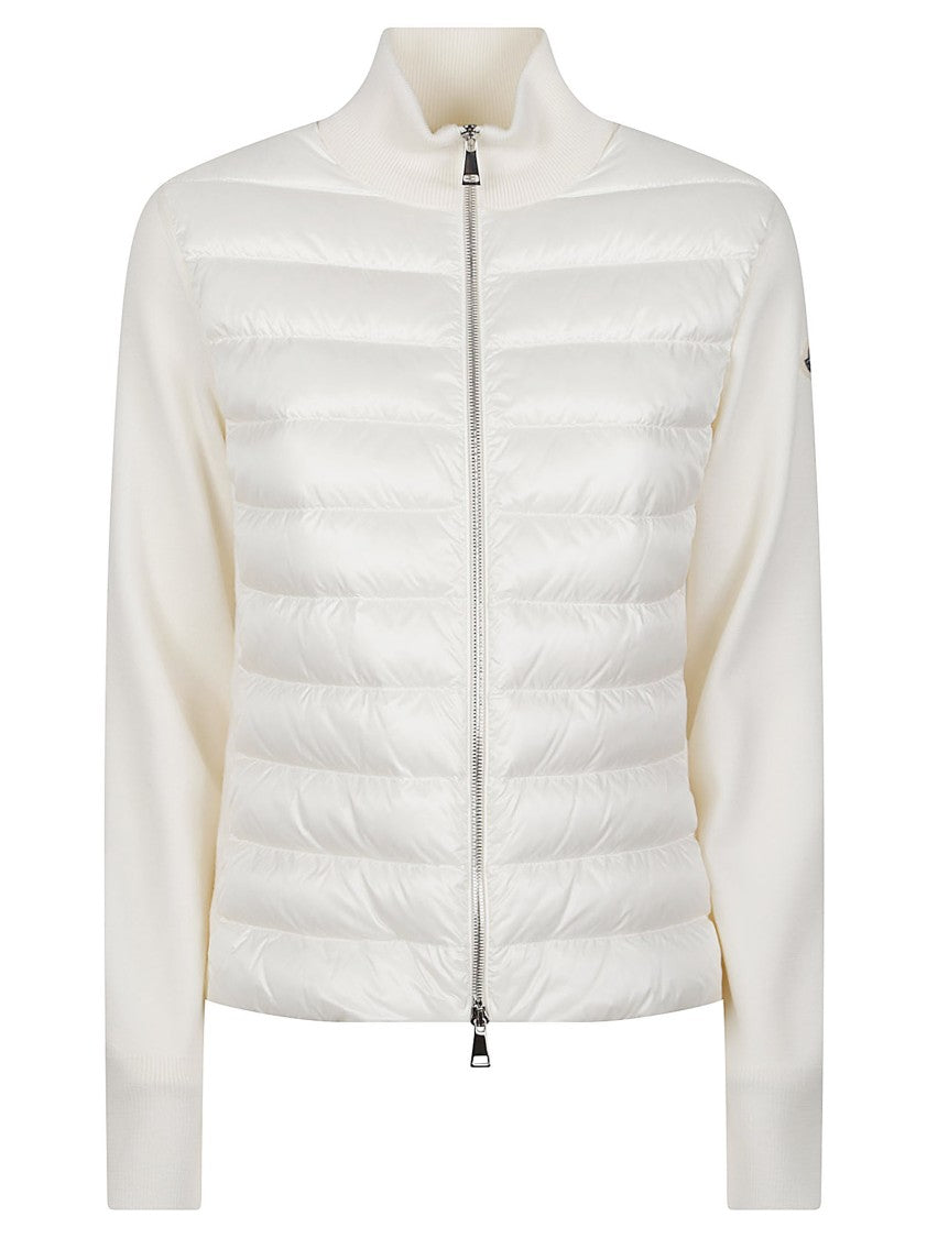 Moncler Tricot Padded Front Knit-Sleeve High-Collar Cardigan
