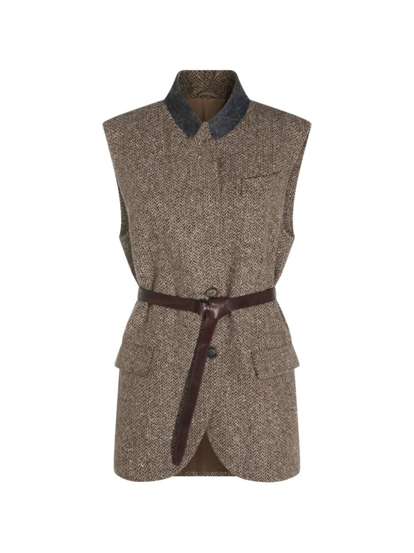 Brunello Cucinelli Herringbone Textured Sleeveless Jacket