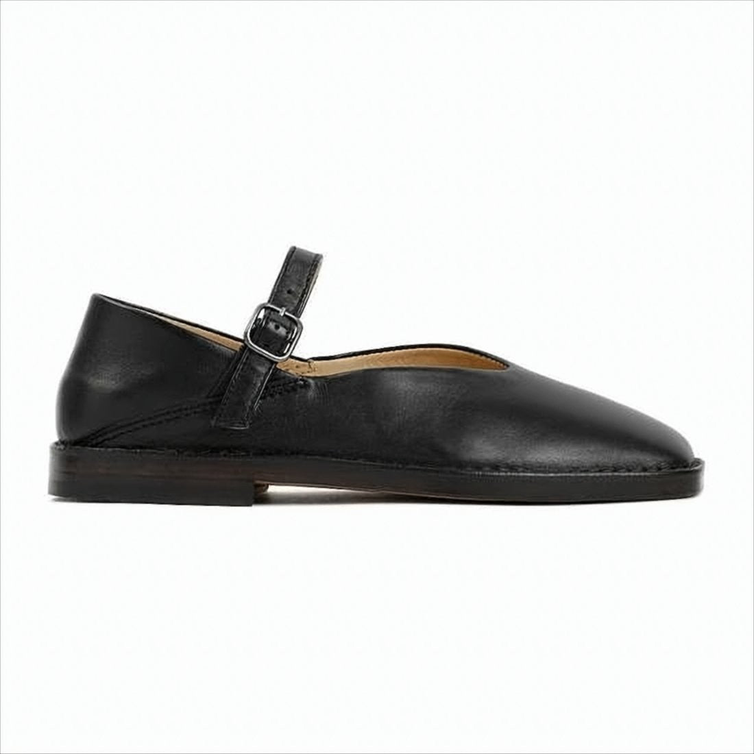 Lemaire Square-Toe Black Leather Ballet Flats