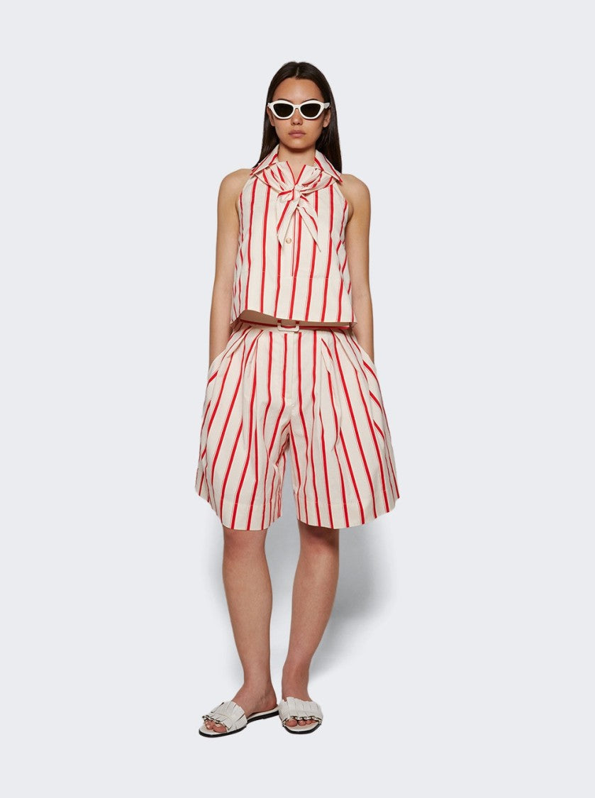 Rosie Assoulin Belted Wide Shorts Red Stripe