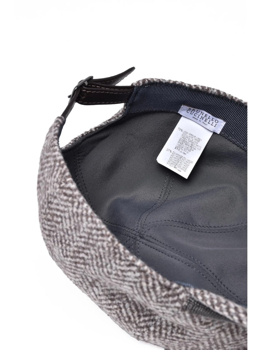 Brunello Cucinelli Beige Wool-Blend Herringbone Hat