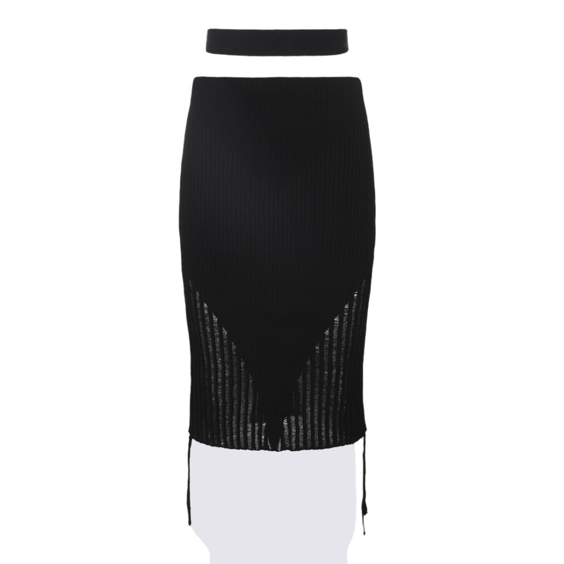 Andreâdamo Ribbed Knit Midi Skirt With Sheer Panel And Detachable Choker