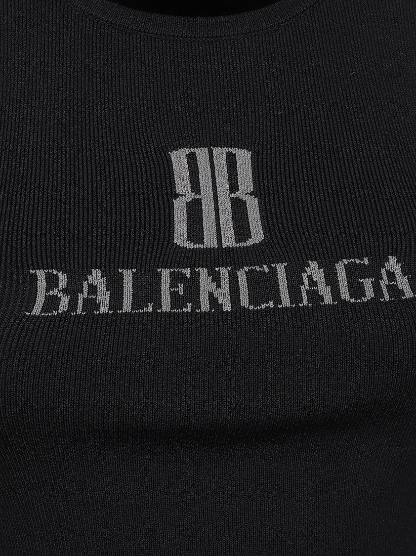 Balenciaga Intarsia-Knit Logo Sleeveless Top With Ribbed Texture