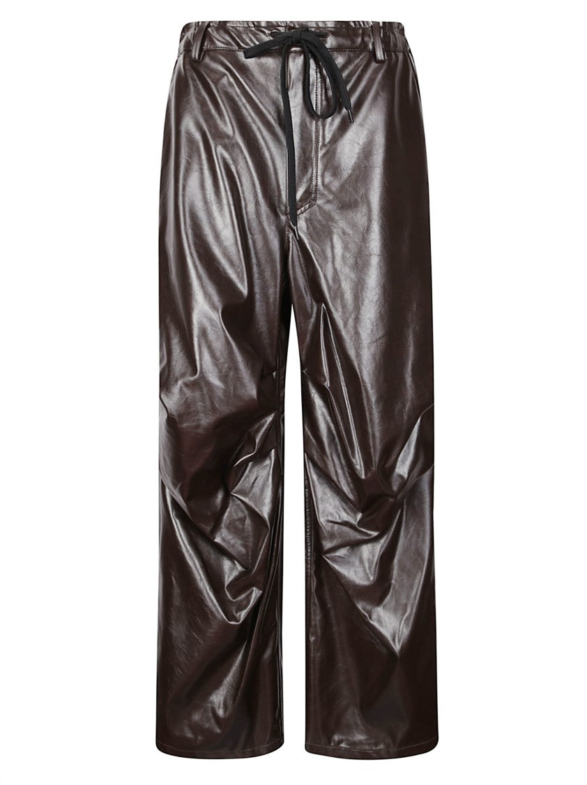 Mm6 By Maison Margiela Wide-Fit Leather-Like Pants With Drawstring Waist