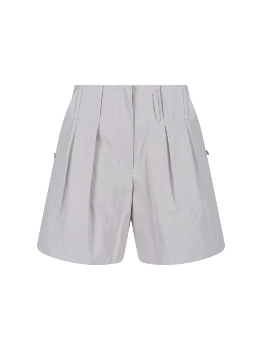 Low Classic Grey Mid-Rise Tailored Pleated Shorts