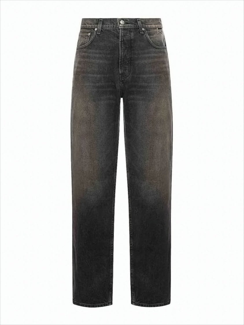 Rhude Straight-Leg Black Denim Pants With Subtle Whiskering