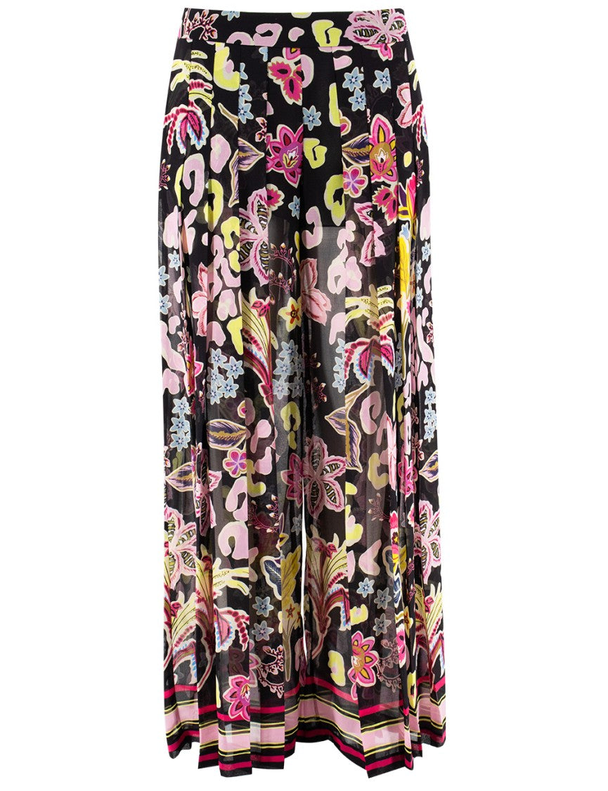 Ermanno Firenze Floral Print Trouser Skirt With Pleated Design