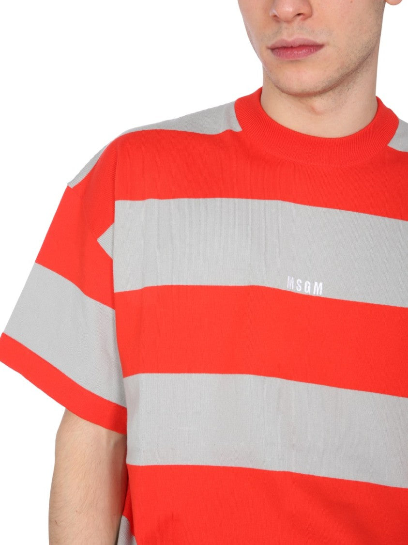 Msgm Crew Neck T-Shirt With Bicolor Stripes