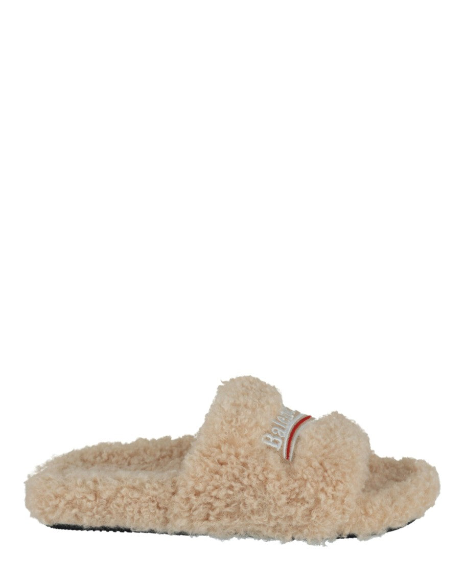Balenciaga Political Campaign Faux-Shearling Slides