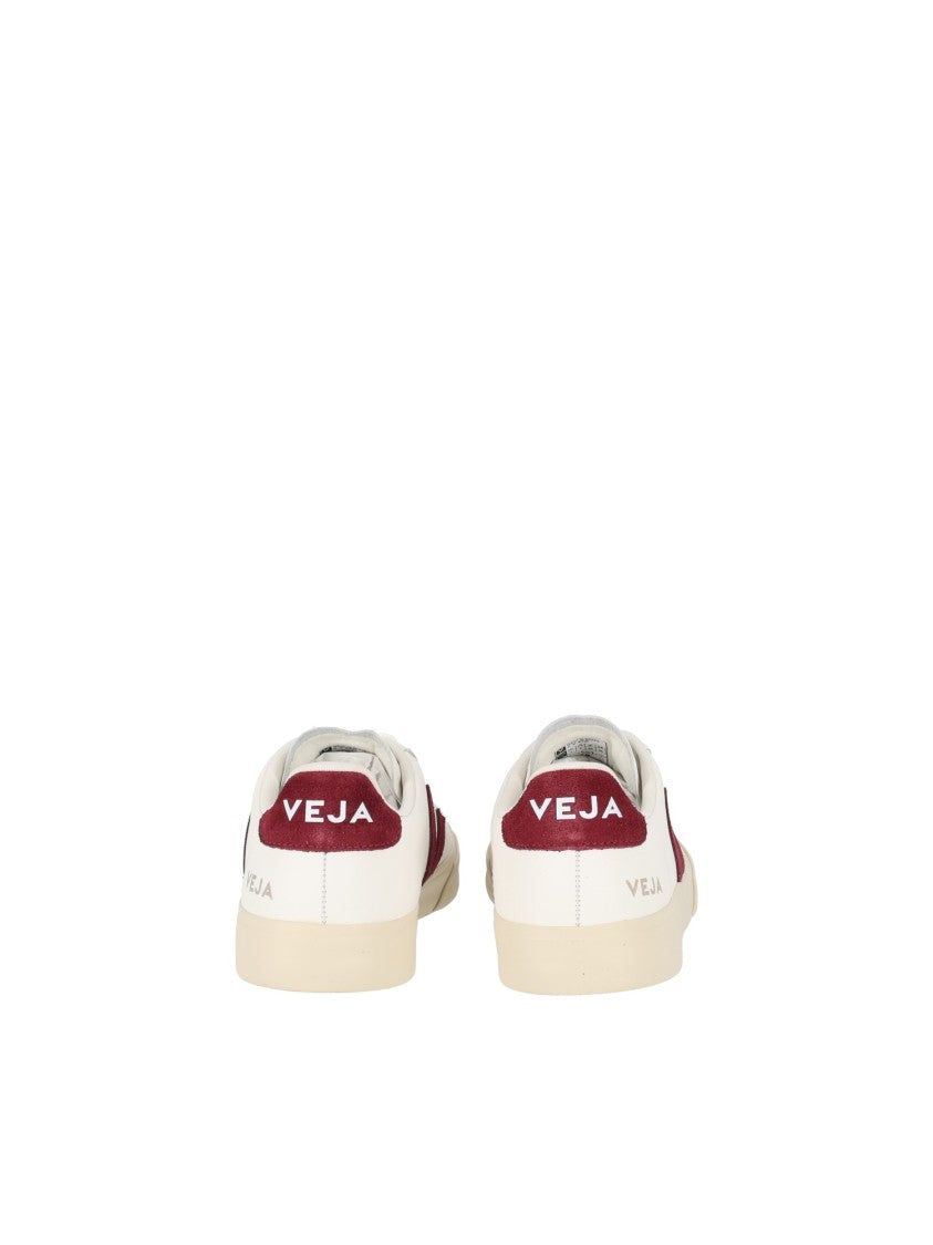 Veja White Campo Deep Red Suede Accent Low-Top Sneakers