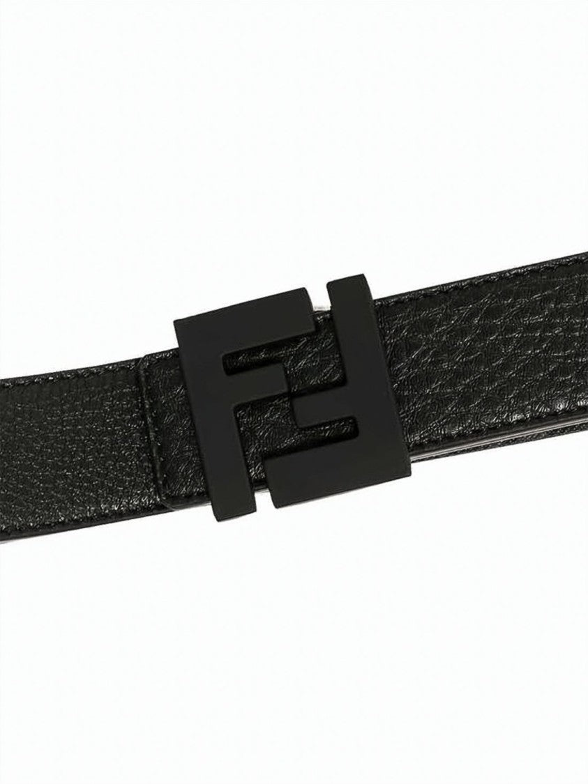 Fendi Textured Leather Belt With Geometric Matte Buckle