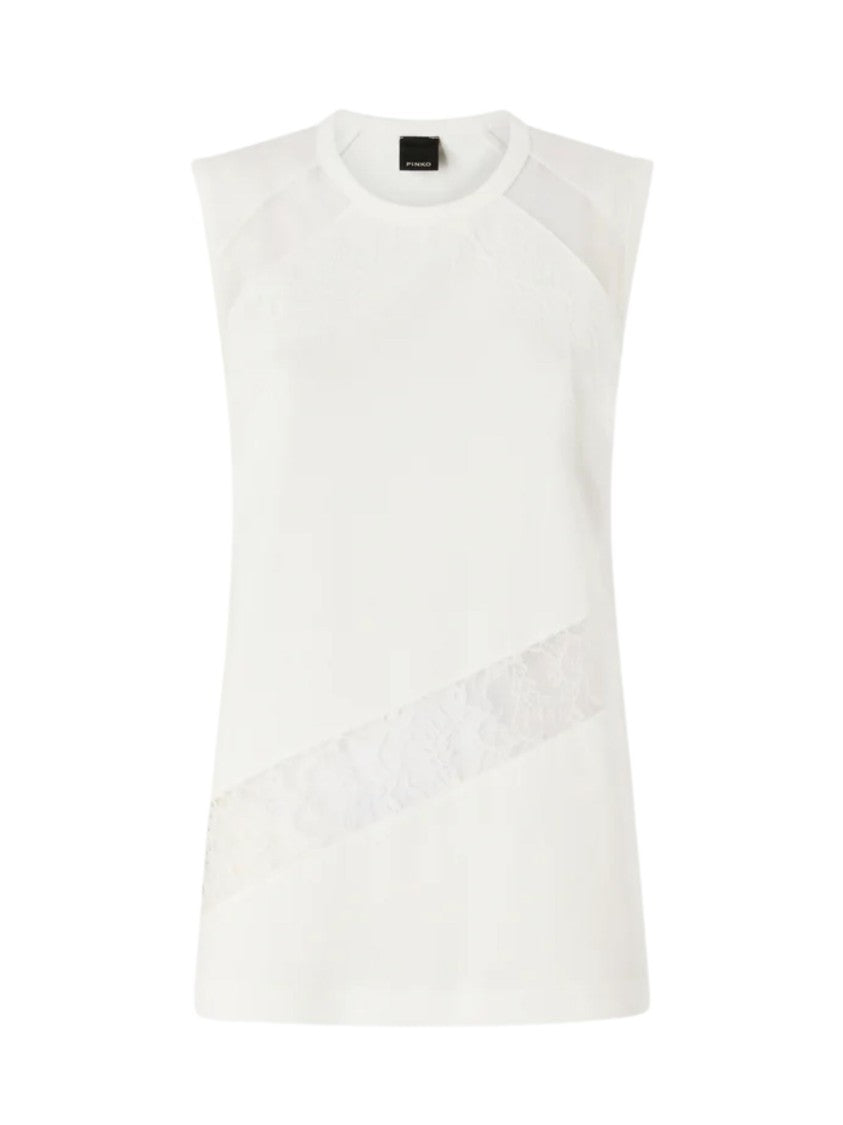 Pinko Sleeveless Diagonal Lace Insert Tank Top