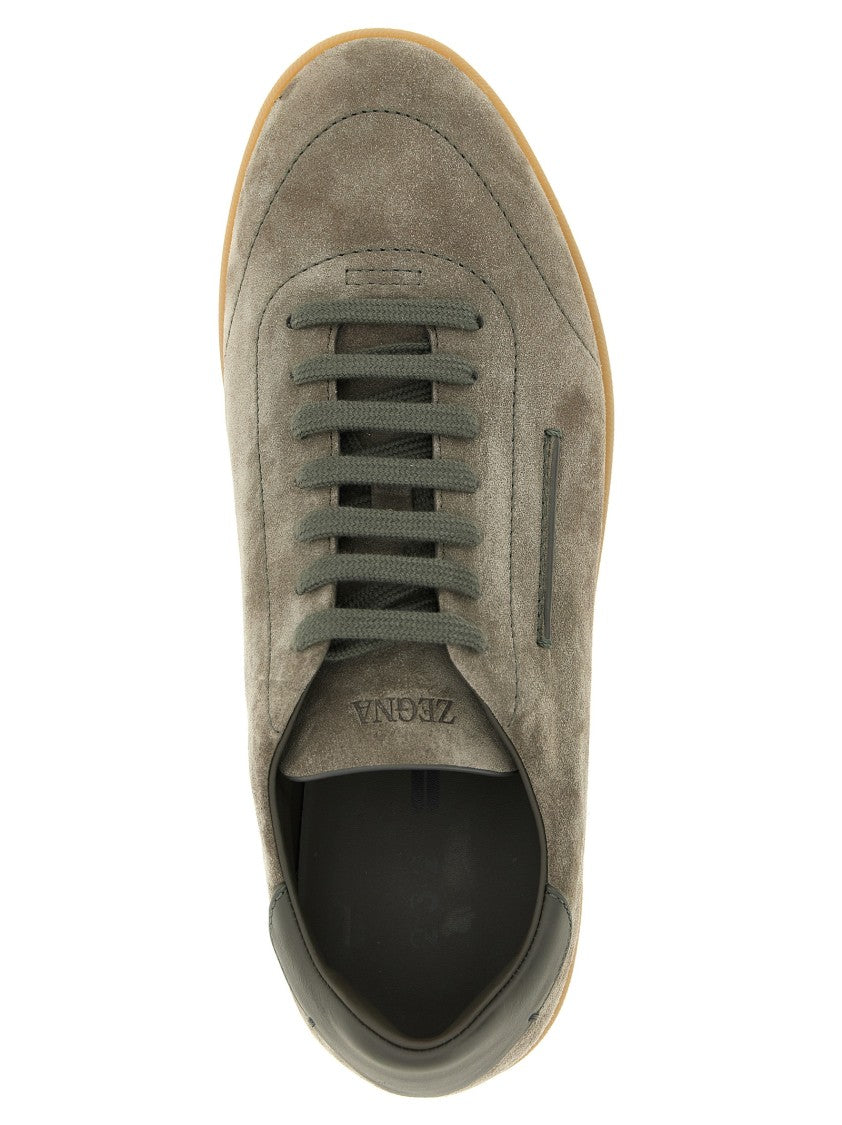 Zegna Unstructured Grey Suede Sneakers With Iconic Brand Mark